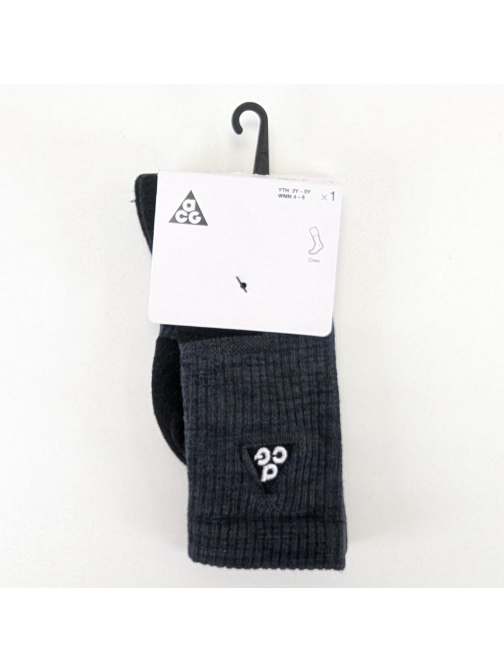 Nike ACG Ribbed Crew Socks Black Gray Size S Cotton Spandex Blend